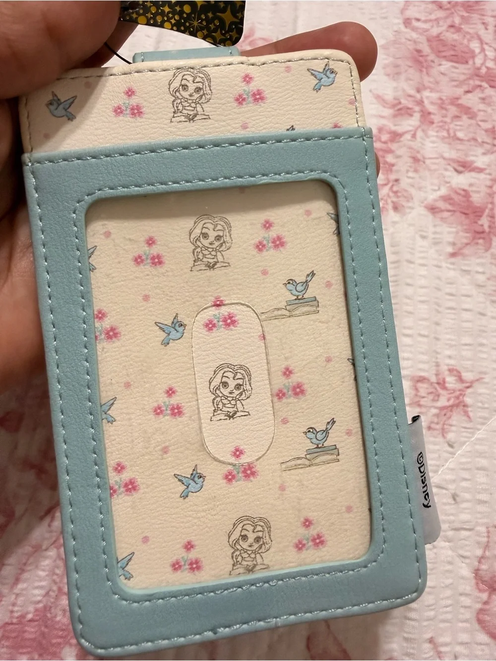 Disney Belle Cream Card Holder with Light Blue Strap